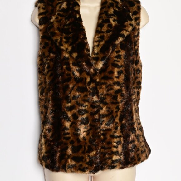 CALVIN KLEIN Rich Multi-colored Faux Fur Leopard Vest with Pockets. Size Large - Picture 7 of 7